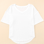 Waffle Knit Casual Drop Shoulder Loose Top