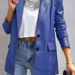 FASHION AFFAIRS POCKETED FAUX LEATHER BLAZER