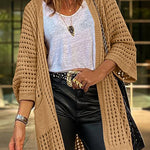 Pointelle Knit Bracelet Sleeve Open Front Cardigan