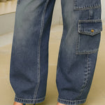 High Waisted Loose Buttoned Pockets Solid Color Split-Joint Jean Pants Bottoms