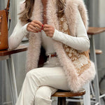 Plush embroidered cardigan vest