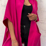 Solid Color Stand Collar Zipper Pocket Loose Shawl Jacket