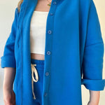 Simple Casual Two-Piece Set with Fleece Inside Lapel-Neck Shirt+Wide-leg Pants