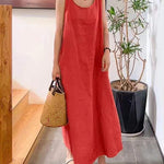 Sling Long Dress Loose Pocket Round Neck Sleeveless Dress