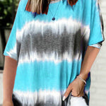 Tie-dye Printed Round Neck Dolman Sleeve Short Sleeve Oversized Top