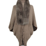 Knit Shawl Womens Solid Color Loose Collar Tassel Cape Knitted Cape Coat
