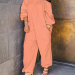 Nadorine Women's Casual Solid Cold Shoulder Long Sleeve Jumpsuit Loong Plus Size Pocket Rompers Overlay Suit