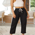 Solid Color Lace Up Pants Small Feet Cotton Linen Pants
