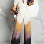 Elasticated Waist High Waisted Abstract Printed Contrast Color Pockets Split-Joint Pants