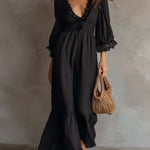 Vintage V-neck Lace-trimmed Cotton Linen Jumpsuit