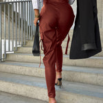 PU Leather Pocket Slim Cargo Pants