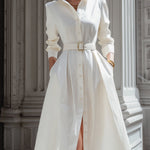 Elegant Shirt Dress With Belted Waist And High Collar