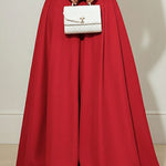 Elasticated Waist High Waisted Big Hemline Pleated Pockets Solid Color Zipper Wide Leg Pants