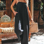 Sleeveless Strap Loose Jumpsuits Stretchy Long Pants Romper with Pockets