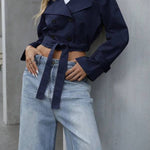 Double-breasted short belted trench coat