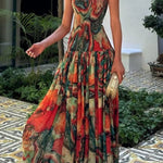 Vacay Vibes Colorful Lava Print Off Shoulder Smocked Scarf Maxi Dress