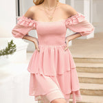 Solid Color Long Sleeve Dress Square Neck Lotus Leaf Mini Dress