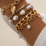 Metal Chain and Pearl Layered Bracelet Set