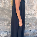 Solid Floral Embellished Sleeveless Loose Maxi Dress