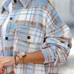 Nadorine Button Down Oversized Flannel Plaid Print Shirt Jacket