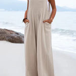 Ethnic Button Suspender Wide Leg Line Jumpsuit