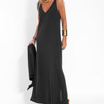 Nadorine Women's Casual Loose Dress Sleeveless Deep V Neck Split Beach Maxi Long Dress