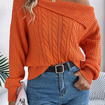 Solid Color Casual One Shoulder Long Sleeve Knitted Sweater