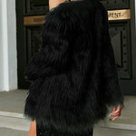 Women's Long Sleeve Fluffy Faux Fur Warm Coat