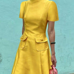 Short Sleeves Pockets Solid Color Split-Joint Round-Neck Maxi Dresses
