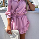 Casual Fashion Cotton and Linen Shirt and Short Skirt Set