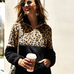 Leopard Color Block Tops Long Sleeve Coat Sweatshirt