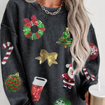 Sequined Christmas Graphic Pullover Sweatshirt