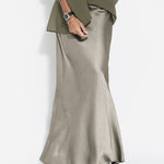 Silk Satin Mermaid Skirt Solid Color Smooth and Flowing Midi Length Skirts