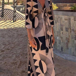 Unique Print V-Neck Tie Loose Pocket Casual Maxi Dress