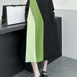 Long Sleeves Loose Asymmetric Buttoned Contrast Color Split-Joint Lapel Midi Dresses Shirt Dress