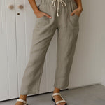 Solid Color Lace Up Pants Small Feet Cotton Linen Pants
