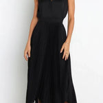 Solid color sun pleated elastic high waist casual all-match fashion dress