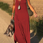 Solid Color V-neck Sleeveless Casual Loose Maxi Dress