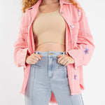 Long Sleeve star sequin shirt Button Down Basic Denim Jacket With Pockets