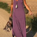 Solid Color V-neck Sleeveless Casual Loose Maxi Dress
