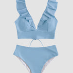 Ruffle V-neck Bikini Sets Swimwear Lace Up Bathing Suit