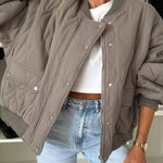 Baseball Collar Snap Down Long Sleeve Jacket