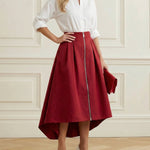 A-Line High-Low Pleated Pockets Solid Color Zipper Skirts Bottoms