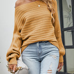 Solid Color Long Sleeve Off Shoulder Tunic Sweaters