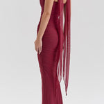 Neck Wrapped Strapless Corset Bodycon Maxi Skirt 2pcs Set-Blue