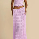 Versatility and Vintage Charm Pleated Drawstring Waist Tiered Maxi Skirt