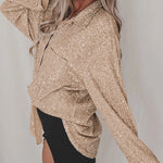 Nadorine Solid Color Button-down Long-sleeve Sequined Cardigan Shirt for Women Casual Loose Business Casual 2026 | Under