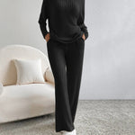 Women's Two Pieces Sets Ribbed Knit V-Neck Long-Sleeve Top & Pants Set