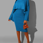Women's Rib knit Sweater Skirt Two Piece Set Outifts Long Sleeve Turtleneck Sweaters and Tank Midi Dresses