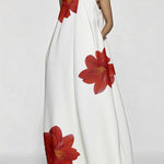 A-Line Sleeveless Asymmetric Floral Printed Split-Joint Round-Neck Maxi Dresses